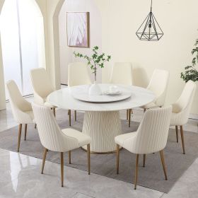 59"Modern Sintered stone dining table with 31.5" round turntable with wood and metal exquisite pedestal with 8 pcs Chairs .