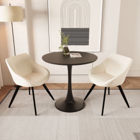 31.5 " black MDF round dining table, tulip dining table, and 2 artificial leather decorative chairs with black metal legs