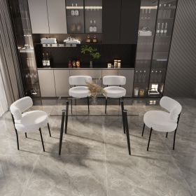 51.2'' x 27.5'' Dining Table Set with Black Metal Legs - Modern Glass Table and 4 White Teddy Velvet Chairs, Perfect for Stylish Dining Spaces