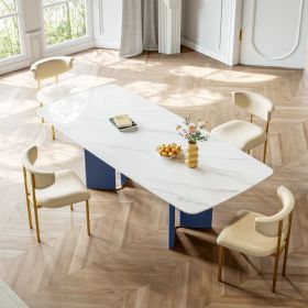 Stainless Steel Dining Table with Rock Plate and Woven Leather - Supports up to 94.5 kg (Excluding chairs)