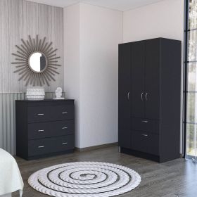 Turner Two Piece Bedroom Set, Cartagena Armoire + Capri Three Drawer Dresser, Black