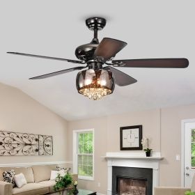 Nettle 3-light Shaded Glass and Crystal 5-blade 52-inch Pear Black Ceiling Fan with Remote