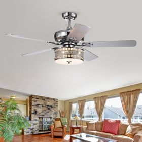 Davrin 5-Blade 52-Inch Chrome Ceiling Fan with 3-Light Crystal Drum Lamp