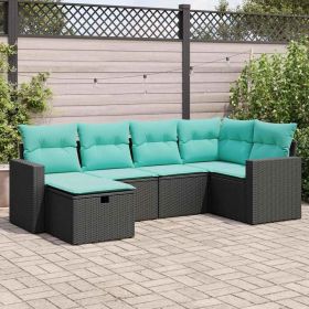 6 Piece Patio Sofa Set with Cushions Black Poly Rattan