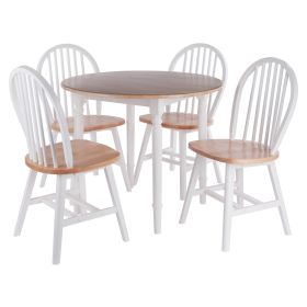 Sorella 5-Pc Drop Leaf Dining Table with Windsor Chairs; Natural and White