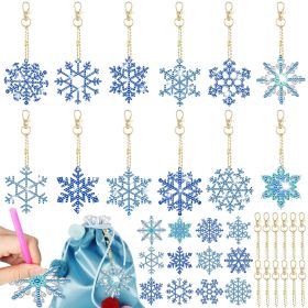 12 Packs Snowflake Rhinestones Painting Keychain Kits 12 Styles Snowflake Pendants DIY 5D Rhinestones Art Hanging Ornament For Xmas Tree Unique D (Option: 12Pcs)