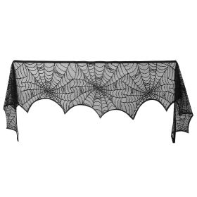 Halloween Decoration Black Lace Spiderweb Fireplace Mantle Scarf Cover Festive Party Supplies Fireplace Scarf 96 X 18 Inch For Halloween Christma (Option: Black-1Pc)