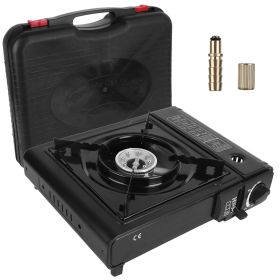 1Pc 3300W Portable Camping Stove Butane Canister Dual Fuel Burner Piezo Electric Ignition Single Burner With Automatic Tank Ejection Overpressure (Color: Black)