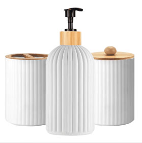 Elegant Bathroom Organizer Set - Soap Dispenser, Cotton Swab Holder, Toothbrush Stand, Countertop Storage Box for Home Decor (Color: White)