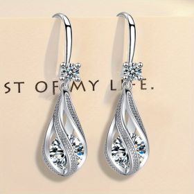 Stylish Rotating Teardrop Shape Crystal Earrings For Women Girls Holiday Party Decor Accessories (Color: White)