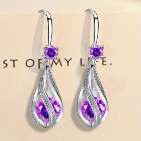 Stylish Rotating Teardrop Shape Crystal Earrings For Women Girls Holiday Party Decor Accessories (Color: Purple)