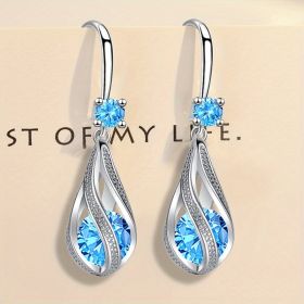Stylish Rotating Teardrop Shape Crystal Earrings For Women Girls Holiday Party Decor Accessories (Color: Blue)