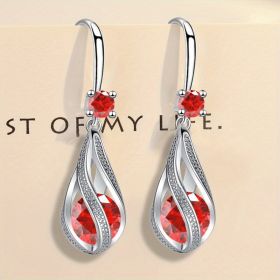 Stylish Rotating Teardrop Shape Crystal Earrings For Women Girls Holiday Party Decor Accessories (Color: Red)