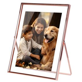 2Pcs Standing Rose Gold Metal Picture Frames 5x7IN 8x10IN Vertical Tabletop Floating Photo Frame Double-Glazed Glass Pressed Flower Frame for Hom (Color: Brown, size: small)
