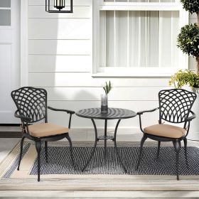 3 Piece Patio Bistro Set Cast Aluminum Bistro Table and Chairs Set of 2 with Umbrella Hole,All Weather Metal Bistro Table Set (Color: as Pic)