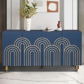 Modern Fluted Sideboard Buffet with Storage, Curve Element with Strict Lines, 4 Doors Storage Cabinet with Adjustable Shelves for Kitchen, Dining (Color: as Pic)