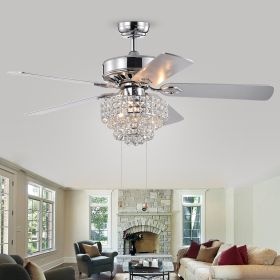 Bryanya 5-blade 52-inch Chrome Lighted Ceiling Fans with Crystal Shade (SKU: CFL-8342CH)