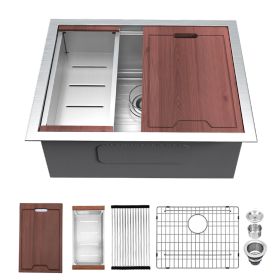 Lordear Undermount Stainless Steel Kitchen Sink Ledge Workstation Deep Single Bowl 16 Gauge Kitchen Sink Basin (size: 23*19*10)