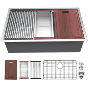 Lordear Undermount Stainless Steel Kitchen Sink Ledge Workstation Deep Single Bowl 16 Gauge Kitchen Sink Basin (size: 28*19*10)