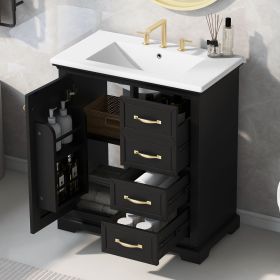 30" Bathroom Vanity with Sink, One Package, Bathroom Cabinet with Drawers, Solid Frame and MDF Board (Color: Black, Material: Solid Wood+MDF)