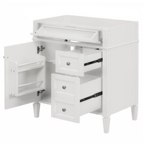 30'' Bathroom Vanity without Top Sink, Modern Bathroom Storage Cabinet with 2 Drawers and a Tipout Drawer (NOT INCLUDE BASIN) (Color: White, Material: Solid Wood+MDF)