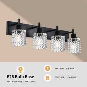 4-Light Wall Sconce Lighting with Hammered Glass Shade, Industrial Black Bathroom Lights Over Mirror (Numbers of Light: 4-Light)