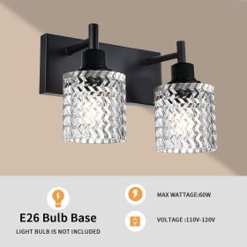 4-Light Wall Sconce Lighting with Hammered Glass Shade, Industrial Black Bathroom Lights Over Mirror (Numbers of Light: 2-Light)