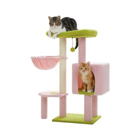 Cactus Cat Tree Tower Cat Condo with Hammock for Indoor (type: Pet entertainment, Color: Pink)