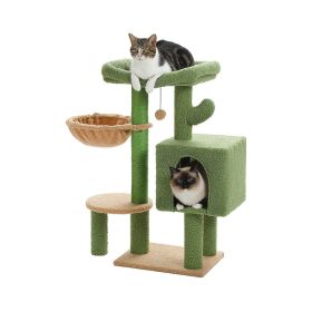 Cactus Cat Tree Tower Cat Condo with Hammock for Indoor (type: Pet entertainment, Color: Green)