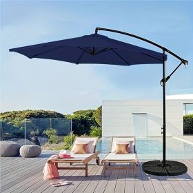 Outdoor Offset Patio Umbrella with Infinite Tilt Waterproof and Fade Resistant Recycled Fabric Canopy Cantilever Hanging Umbrella for Deck Garden (Color: Navy)