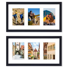 2Pcs Picture Frame 3 Opening Collage Frame 3 5x7IN Photo Black Picture Frame Desktop Wall Mounted Display Frame For Home Decoration (Color: Black, size: One size)