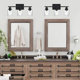 2-Light Black Bathroom Vanity Lights, E26 Modern Bathroom Light Fixtures with Clear Glass Shade (Number of Light: 3-Light, Color: Black)