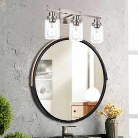 2-Light Black Bathroom Vanity Lights, E26 Modern Bathroom Light Fixtures with Clear Glass Shade (Number of Light: 3-Light, Color: Brushed Nickel)