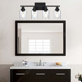 2-Light Black Bathroom Vanity Lights, E26 Modern Bathroom Light Fixtures with Clear Glass Shade (Number of Light: 4-Light, Color: Black)