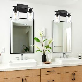 2-Light Black Bathroom Vanity Lights, E26 Modern Bathroom Light Fixtures with Clear Glass Shade (Number of Light: 2-Light, Color: Black)