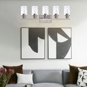 2-Light Black Bathroom Vanity Lights, E26 Modern Bathroom Light Fixtures with Clear Glass Shade (Number of Light: 5-Light, Color: Brushed Nickel)