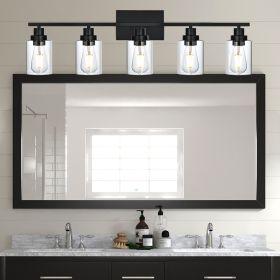 2-Light Black Bathroom Vanity Lights, E26 Modern Bathroom Light Fixtures with Clear Glass Shade (Number of Light: 5-Light, Color: Black)