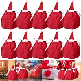 5Pcs Christmas Drawstring Bags Christmas Hat Design Flannel Gift Wrapping Bag Small Goodie Candy Snack Bag Party Favor Treat Pouch Bags For Holid (Option: Multicolour)